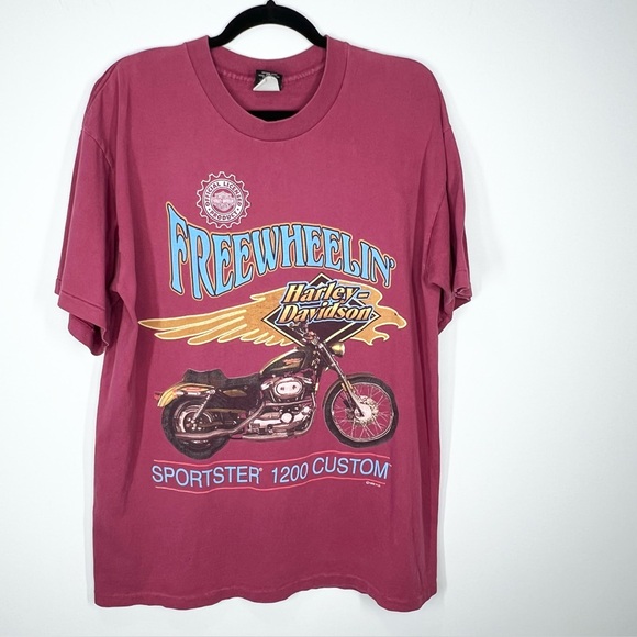 VTG 1996 Harley Davidson Free Wheelin Sportster 1200 Custom T Shirt Large - Picture 1 of 12